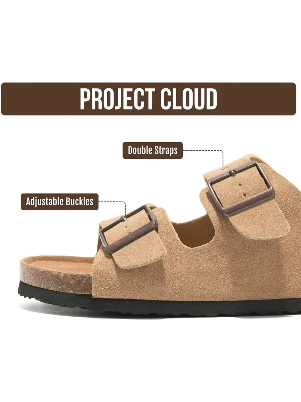 Project Cloud Arizona size 9 apricot Men's Two-Buckle Suede Slide Sandals